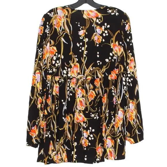 NWT Free People Tunic Top Bella Babydoll Floral Boho Whimsigoth Cottage Black XS - Picture 3 of 11